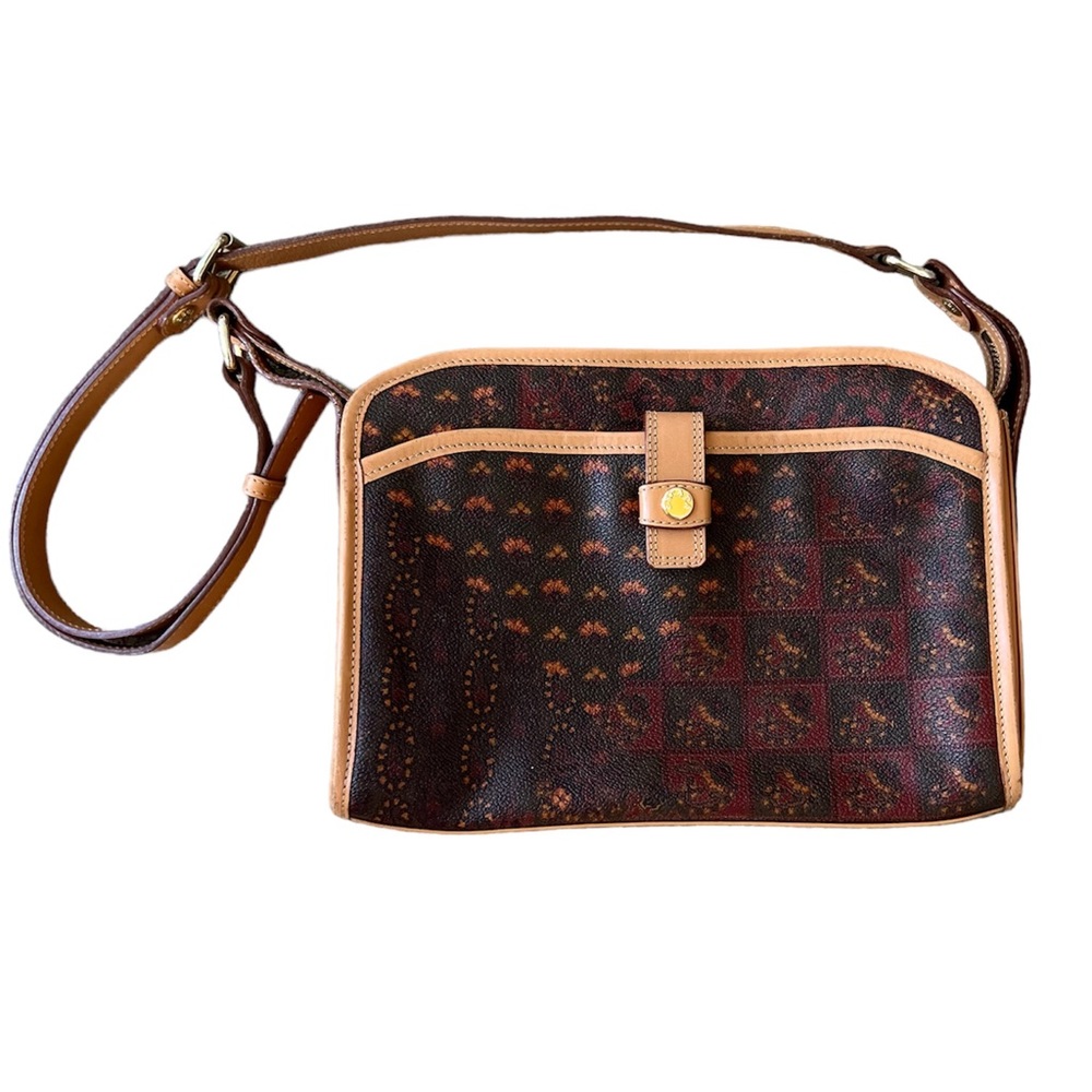 Vintage Designer Escada Paisley Bag Purse Handbag Crossbody Leather Gold